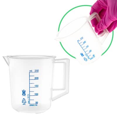 Skala pomiarowa i ergonomiczny uchwyt zlewki laboratoryjnej 250 ml