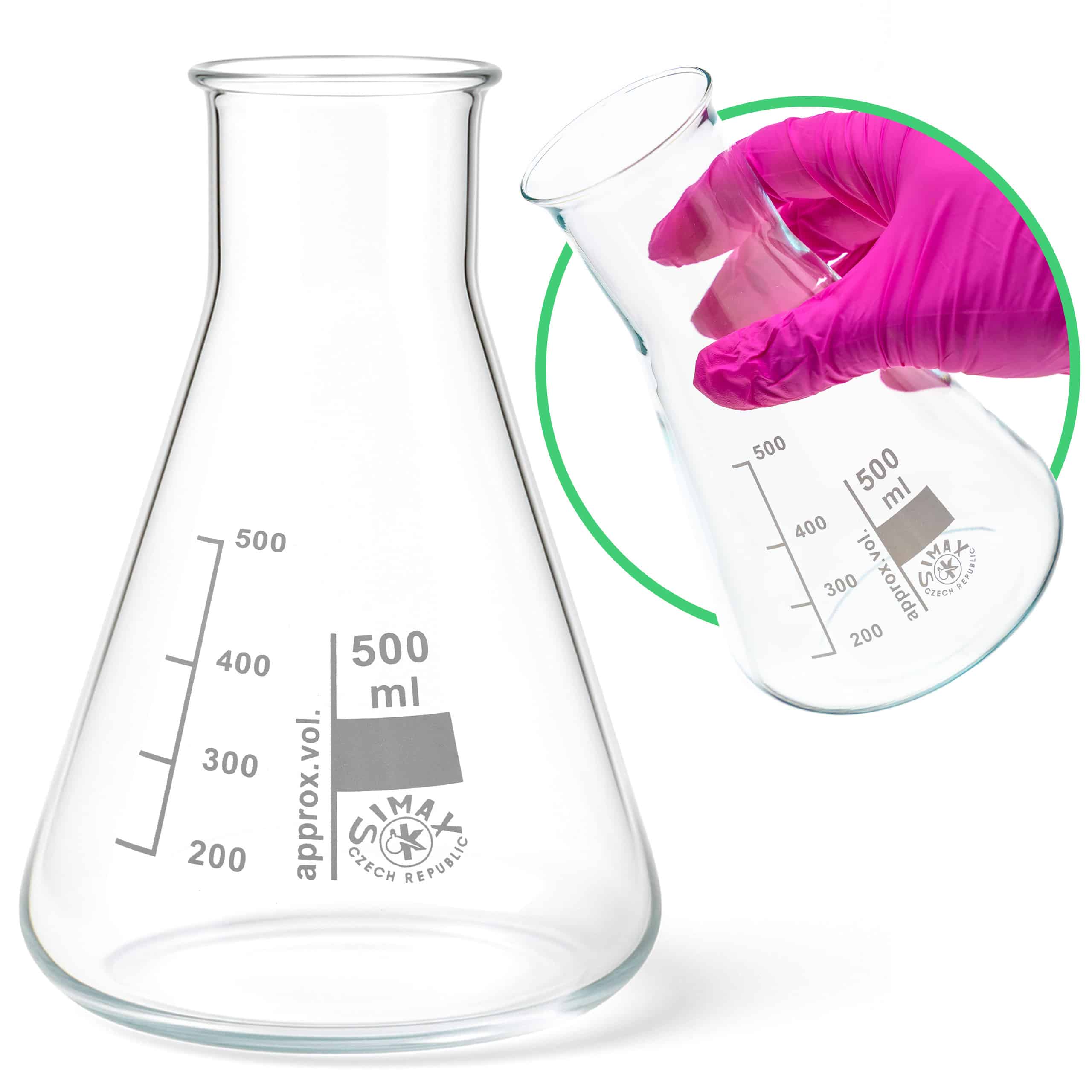 Kolba szklana Erlenmeyera stożkowa szeroka szyjka 500 ml SIMAX