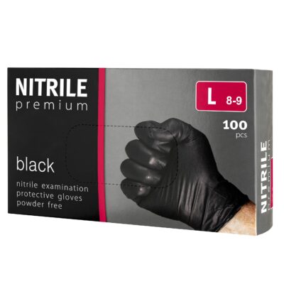 Rękawiczki nitrylowe bezpudrowe czarne PREMIUM L