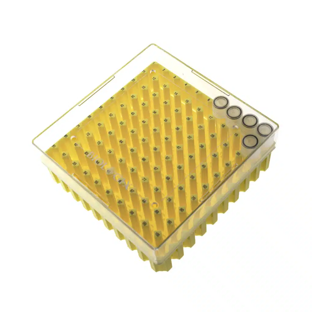 Kriopudełko na probówki do mrożenia, poliwęglan (PC), 100 miejsc, żółte