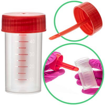 Pojemnik na kał z łopatką sterylny 60 ml czerwona nakrętka