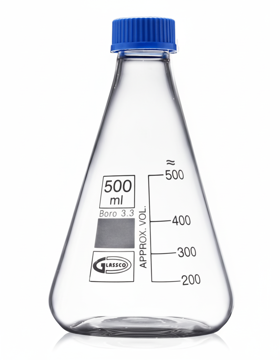 Kolba szklana Boro 3.3 stożkowa Erlenmeyera z gwintem i nakrętką