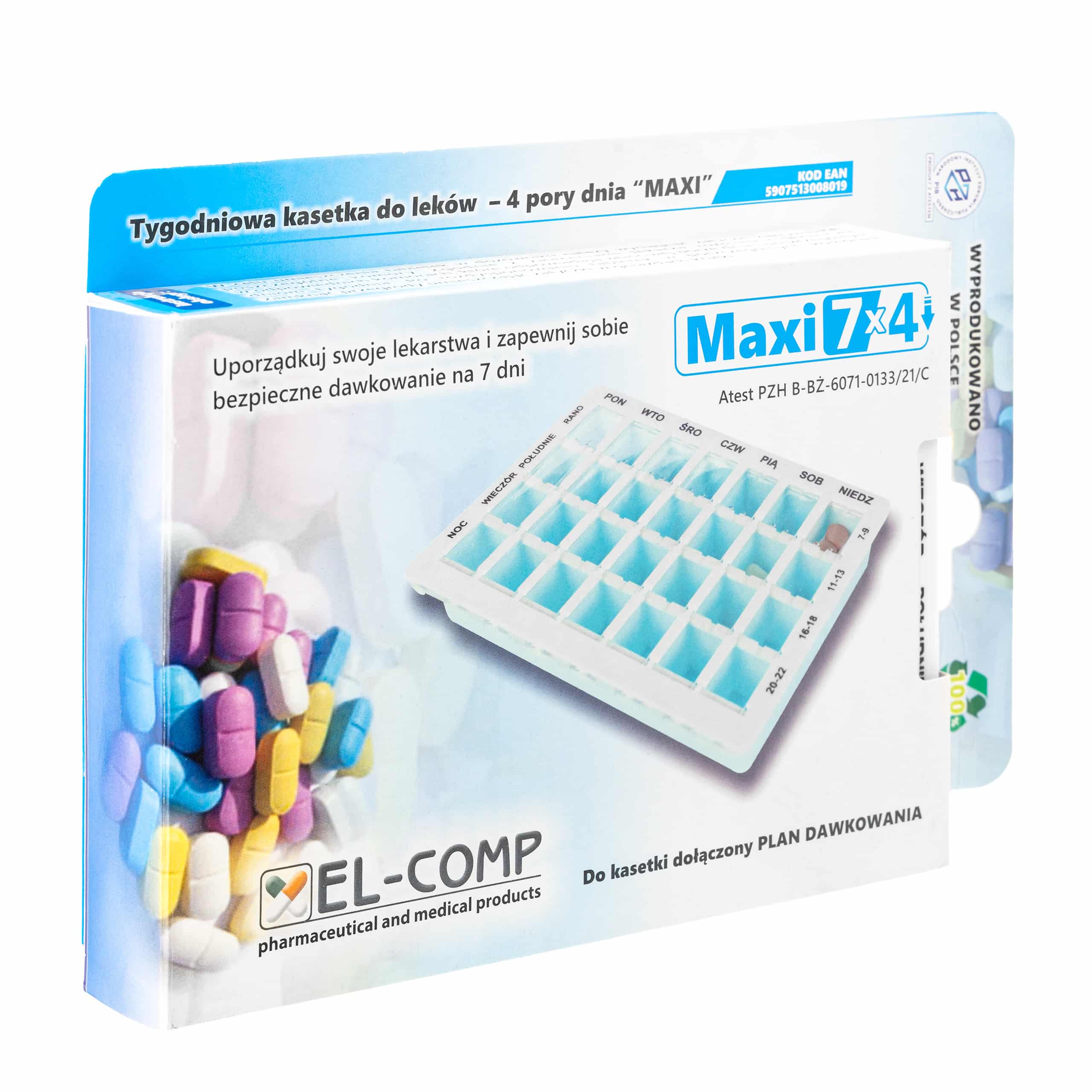 Kasetka na leki, tygodniowa – 4 pory dnia | Maxi 7×4