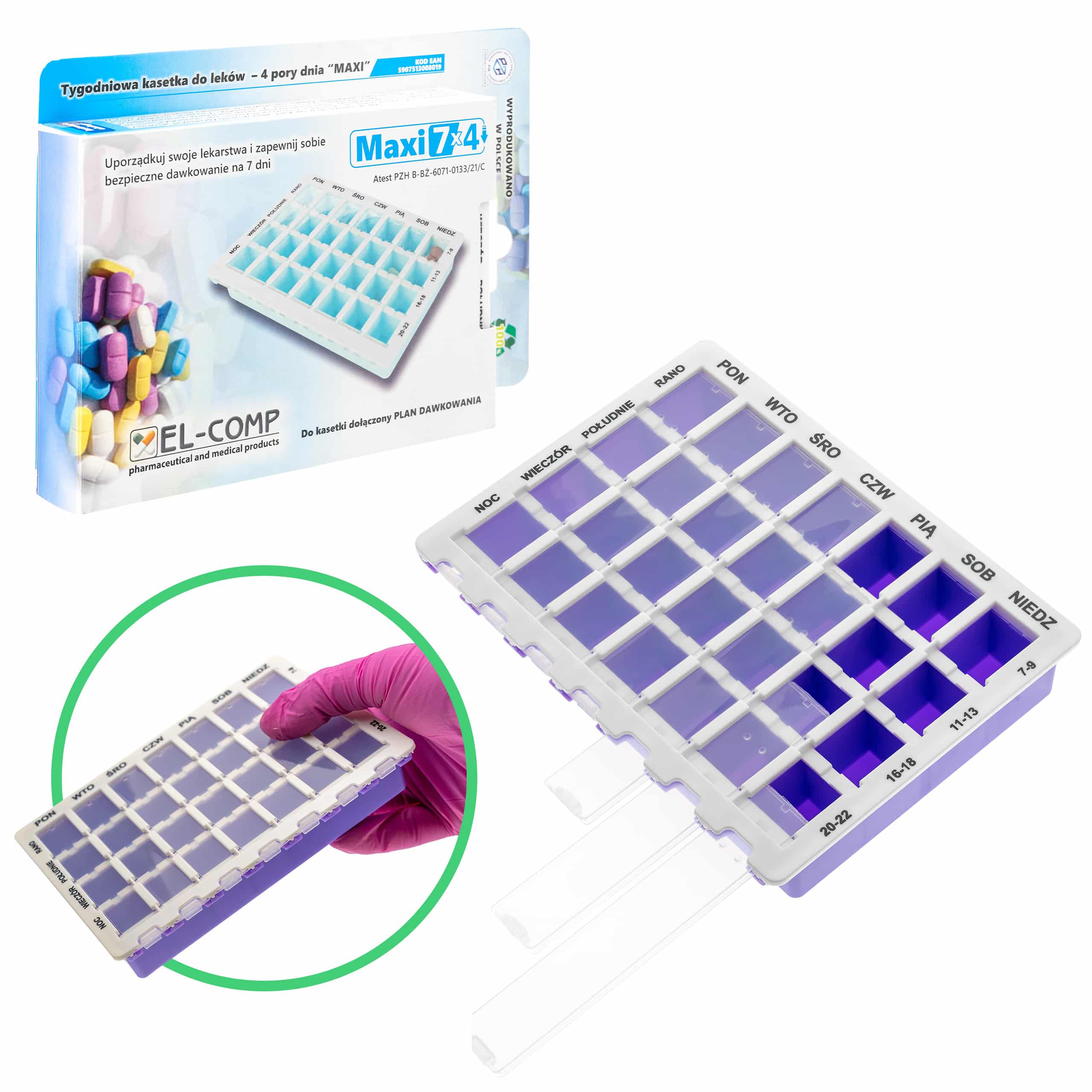 Kasetka na leki, tygodniowa – 4 pory dnia | Maxi 7×4
