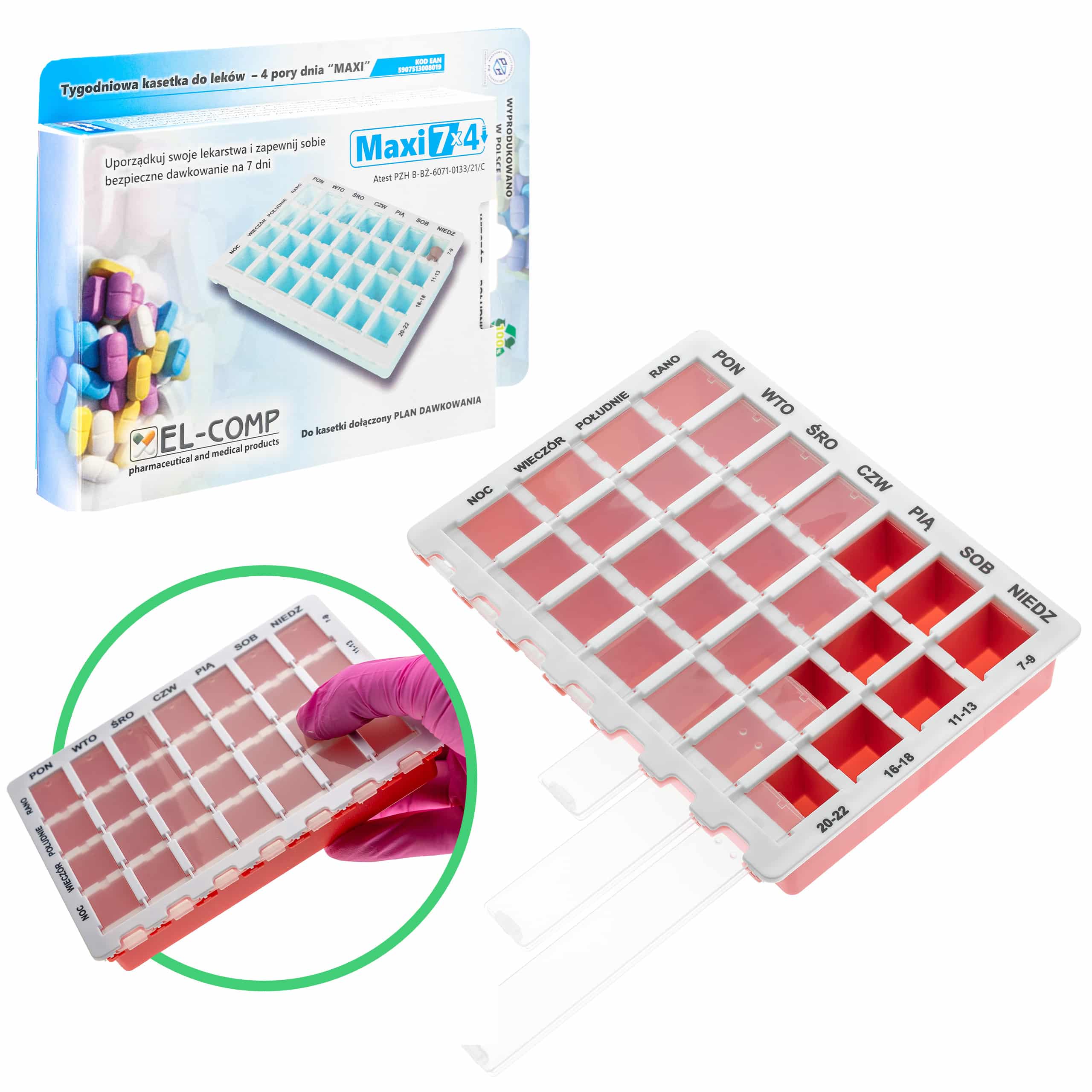 Kasetka na leki, tygodniowa – 4 pory dnia | Maxi 7×4
