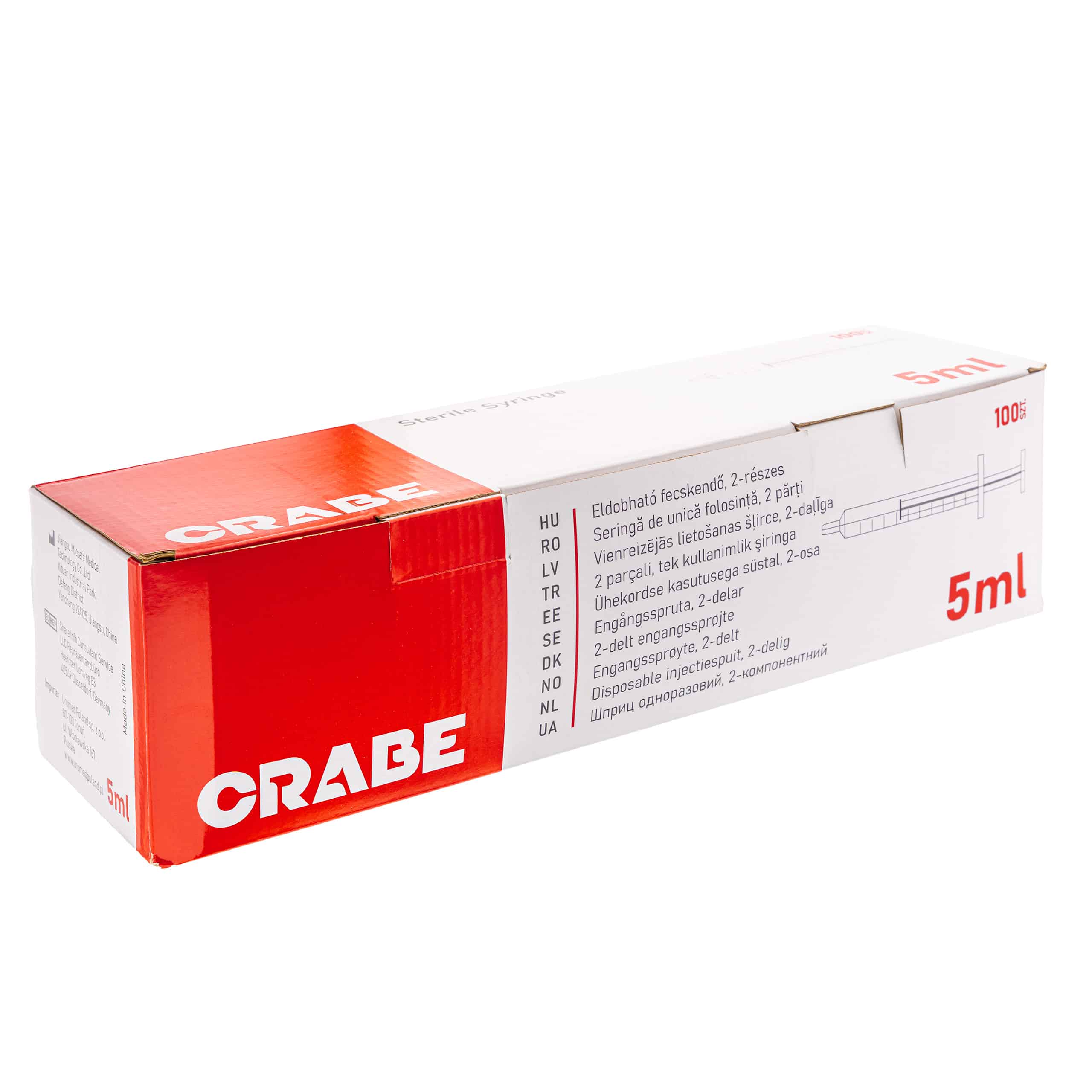 CRABE Strzykawka dwuczęściowa, luer, sterylna, 100 szt.