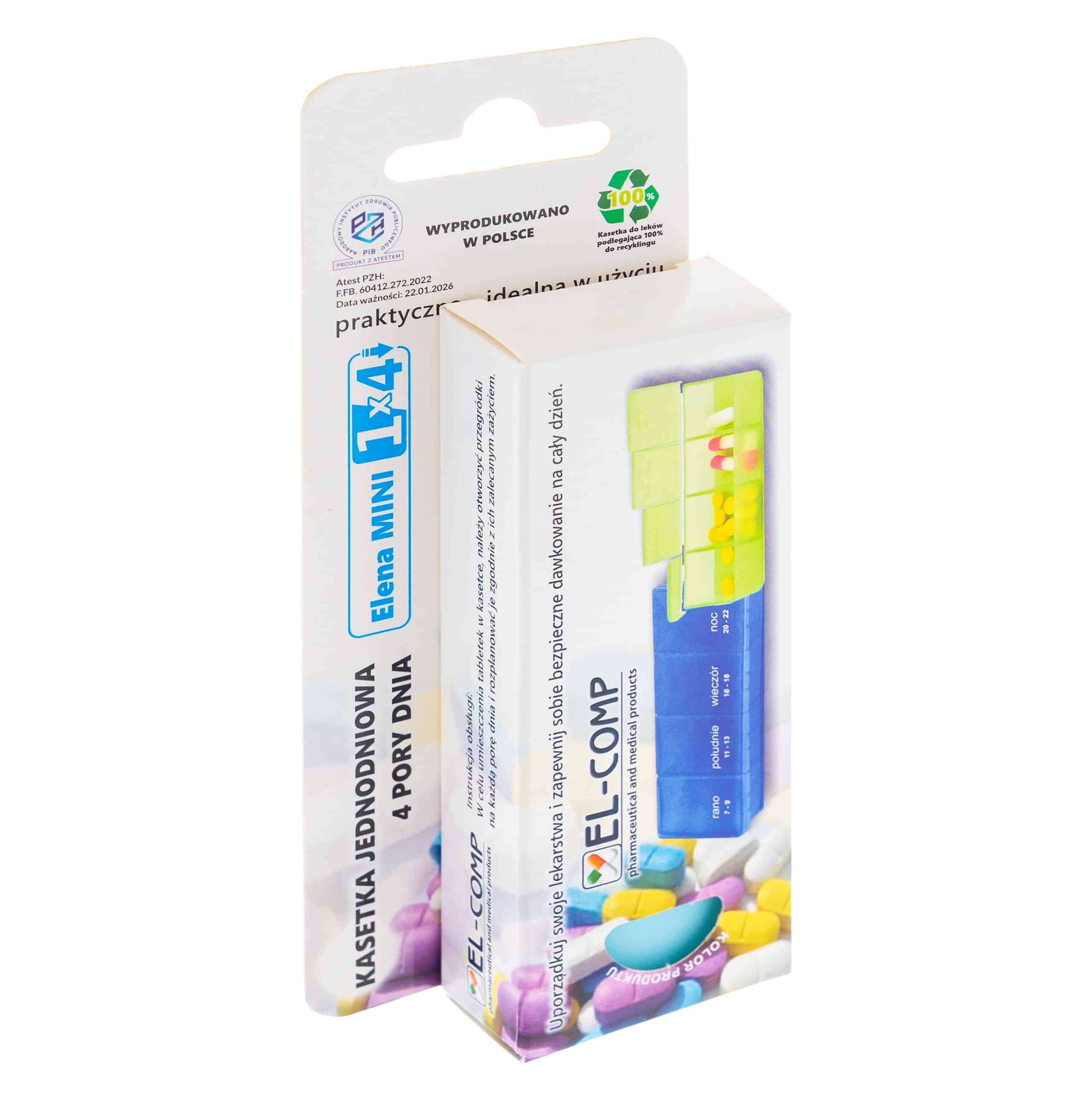 Kasetka na leki, jednodniowa – 4 pory dnia | Elena Mini 1×4
