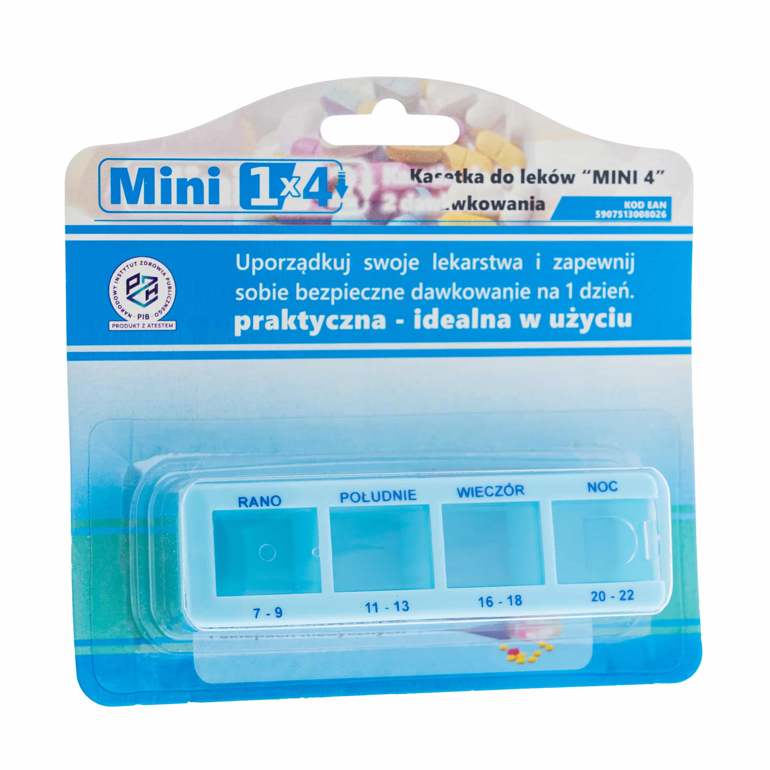 Kaseta na leki, jednodniowa – 4 pory dnia | MINI 4 1×4