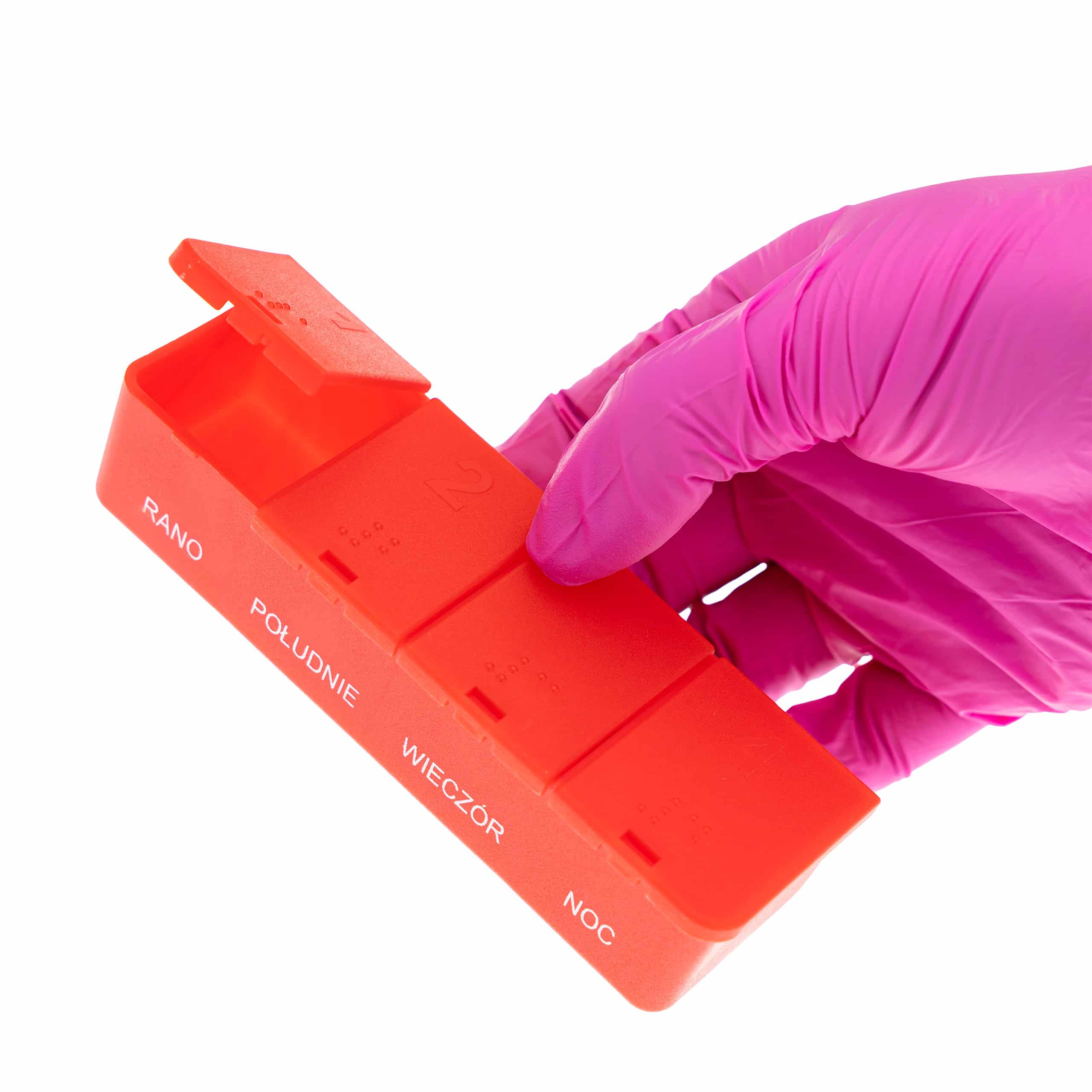 Kasetka na leki, jednodniowa – 4 pory dnia, dla słabowidzących, Braille