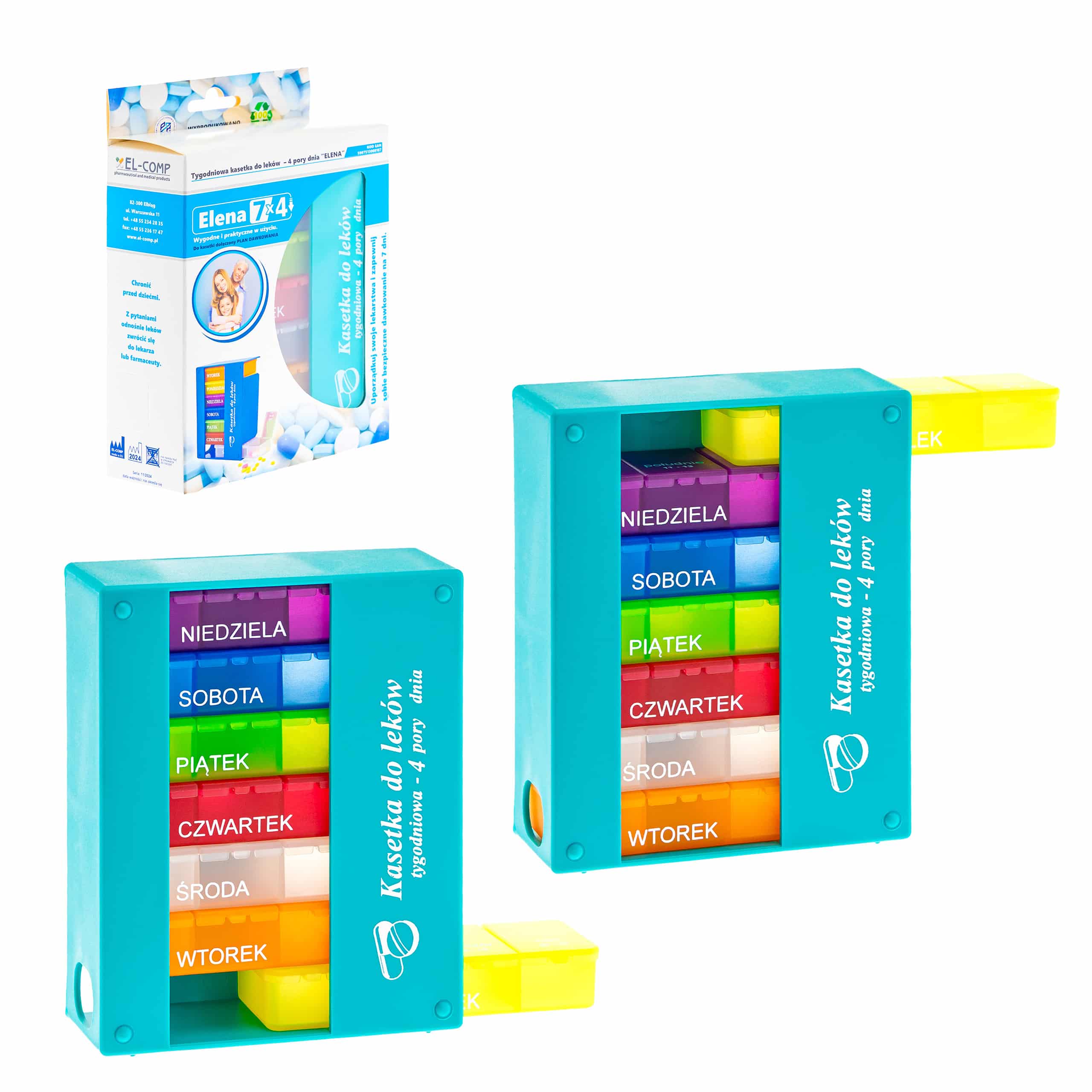 Kasetka na leki, tygodniowa – 4 pory dnia | Elena 4×7