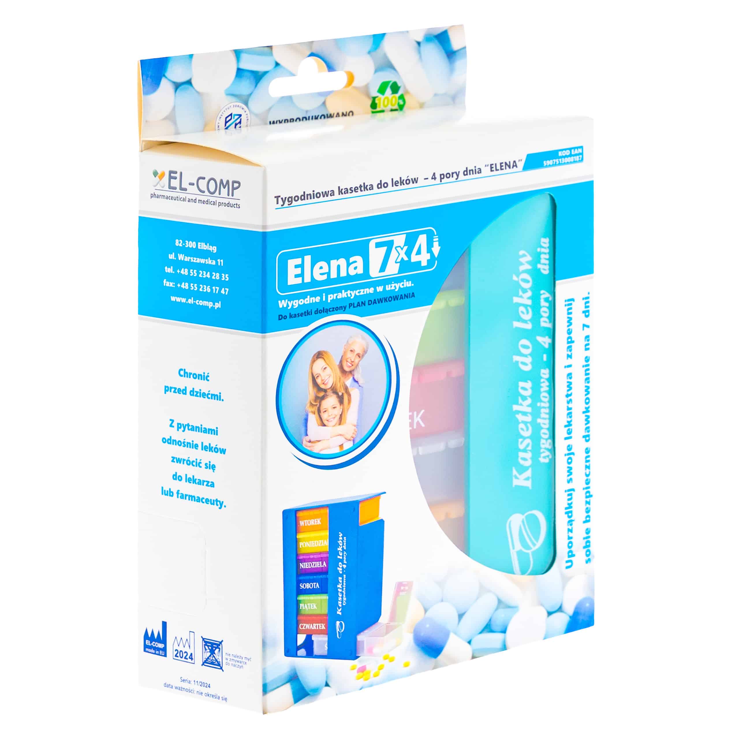 Kasetka na leki, tygodniowa – 4 pory dnia | Elena 4×7