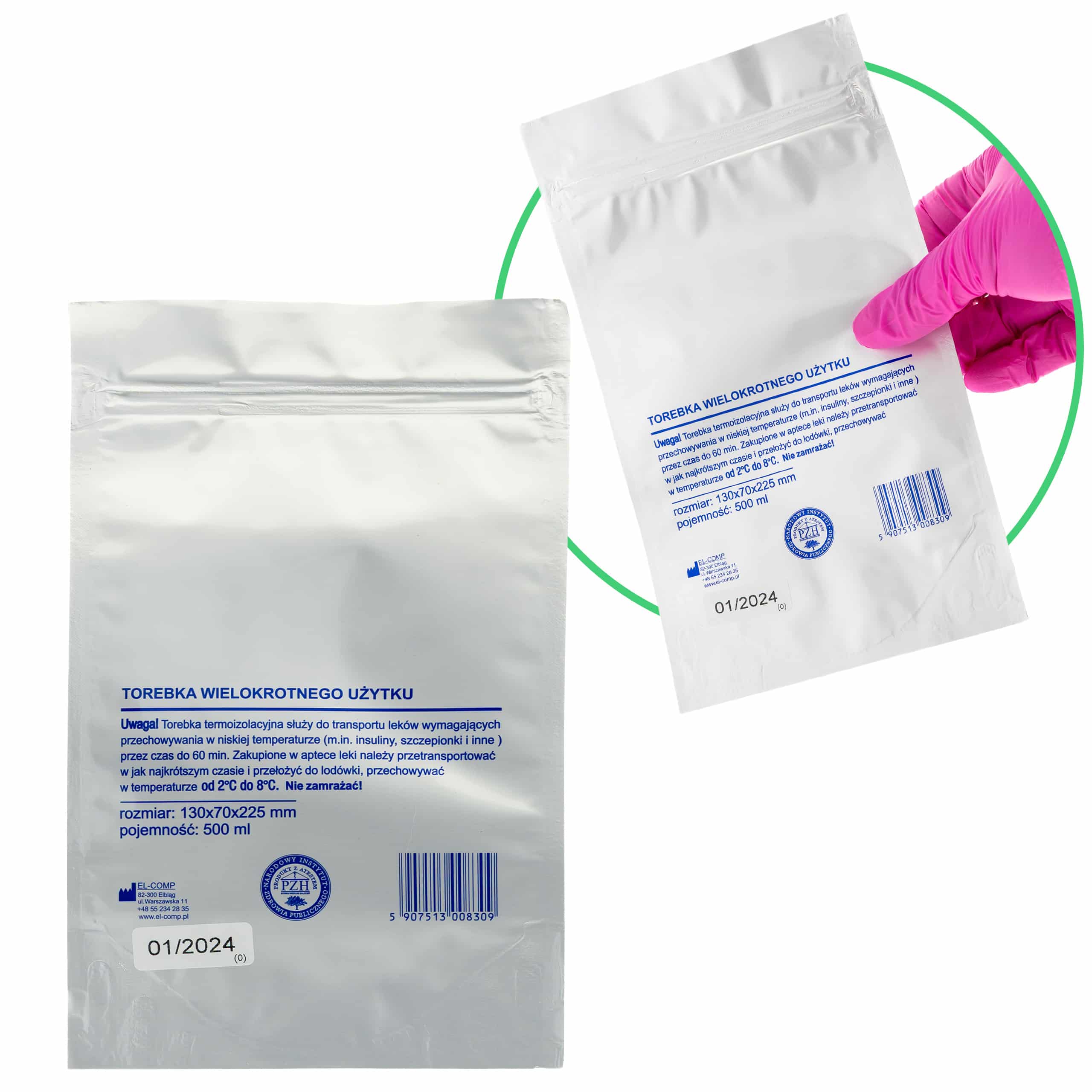 Torba termoizolacyjna do transportu leków, wielokrotnego użytku