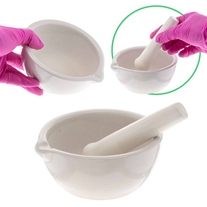 Moździerz porcelanowy z tłuczkiem, glazurowany, szorstki