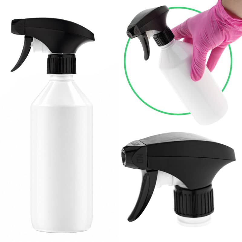 Butelka PET 500 ml biała z atomizerem triggerem spryskiwaczem czarnym